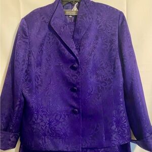 Kasper Women's Purple Floral Embossed 2 Piece Skirt Suit Set Size 14 Midi Skirt